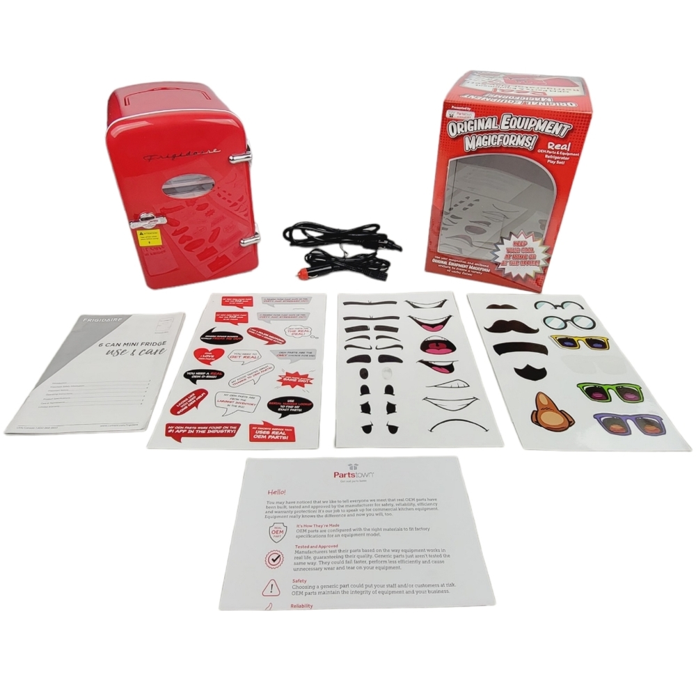 Frigidaire Portable 6 Can Mini Red Fridge with Handle & Stickers